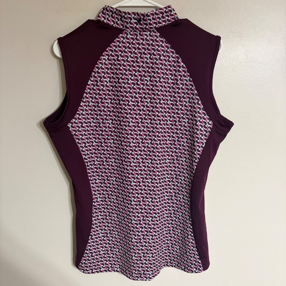 Callaway Womens Sleeveless Golf Polo Top Plum Geometric Quarter Zip Size Large - Picture 7 of 8